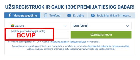 1XBET registracija premijos kodas
